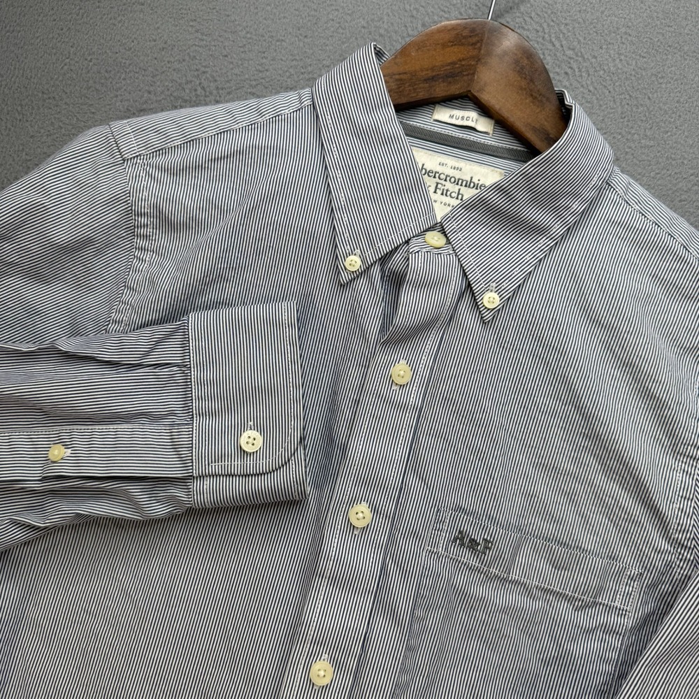 Abercrombie & Fitch Muscle Button Down Shirt Mens L Blue/White Striped Preppy
